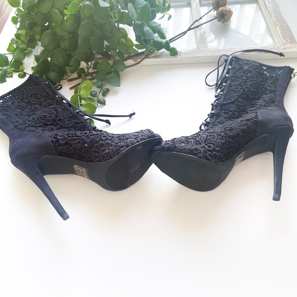 NEW Bebe Black Lace Shaft Lace Up Boots / Heels - Picture 7 of 11